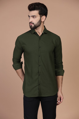 ROFUR Men Solid Casual Dark Green Shirt