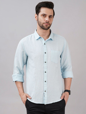 Sand Dunes Men Solid Casual Light Blue Shirt