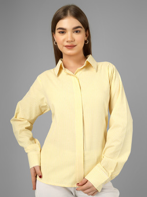 Yunic29 Women Striped Casual Yellow Shirt