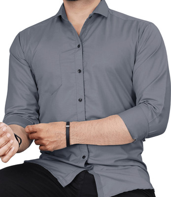 HouseOfCommon Men Solid Casual Grey Shirt
