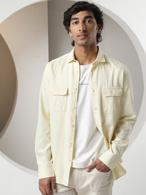 RARE RABBIT Men Solid Casual Yellow Shirt