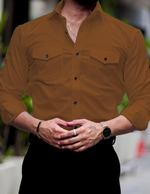 Troonpair Men Solid Casual Brown Shirt