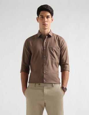 ARROW Men Self Design Formal Brown Shirt