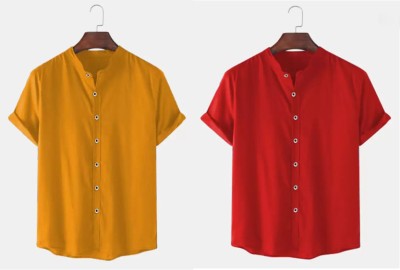 Try This Men Solid Casual Yellow Shirt(Pack of 2)