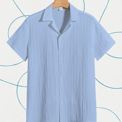 Dharamraj Fashion Men Self Design Casual Light Blue Shirt