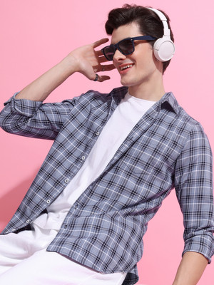 HIGHLANDER Men Checkered Casual Light Blue, Black, White Shirt