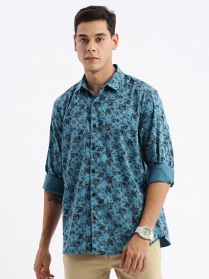 Showoff Men Printed Casual Dark Blue Shirt