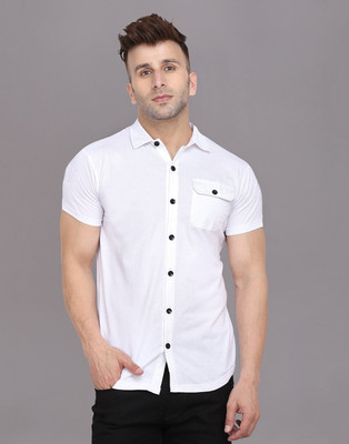 Money Leaf Men Solid Casual White Shirt