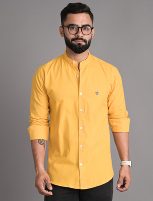 FUBAR Men Solid Casual Yellow Shirt