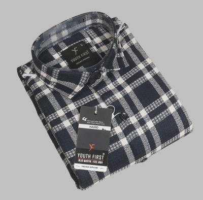 youth first Men Printed Casual Dark Blue Shirt