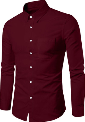 DORAEMON FASHION Men Solid Casual Maroon Shirt