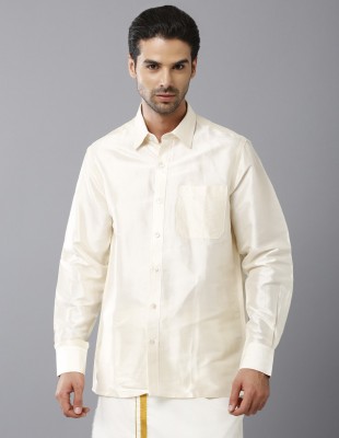 Khoday Williams Men Solid Casual Cream Shirt