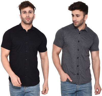 Trendfull Men Solid Casual Black, Grey Shirt(Pack of 2)