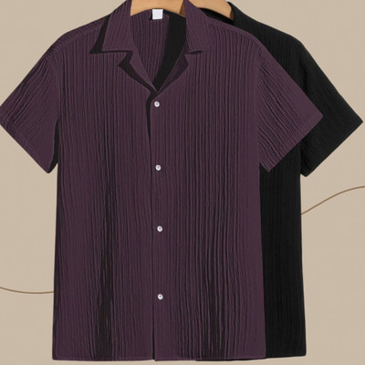 Jenil Fashion Men Self Design Casual Purple, Black Shirt