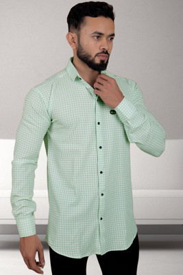 GCFAB Men Checkered Casual Light Green Shirt