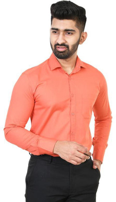 El Senor Men Solid Formal Orange Shirt