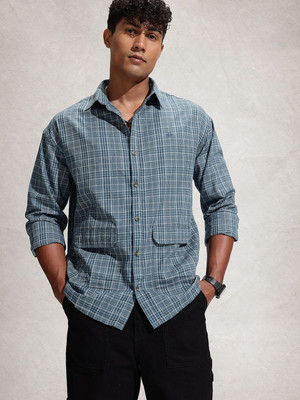 WROGN Men Checkered Casual Blue Shirt
