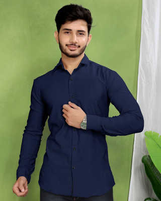 gurukrupa creation Men Solid Casual Dark Blue Shirt