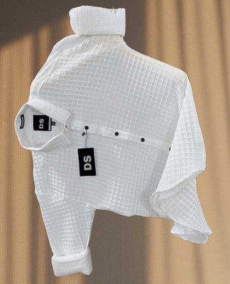 DUCCKCREATION Men Solid, Self Design Casual White Shirt