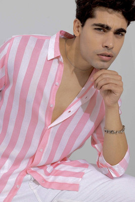 aadi Men Striped Casual Pink Shirt