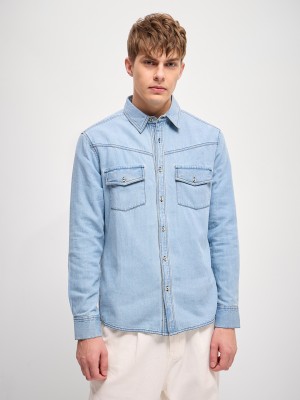 THE BEAR HOUSE Men Solid Casual Blue Shirt