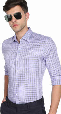 ARROW Men Checkered Formal Purple Shirt