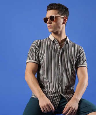 CAMPUS SUTRA Men Striped Casual Grey Shirt