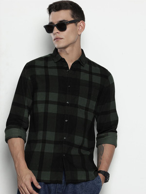The Indian Garage Co. Men Checkered Casual Green Shirt