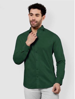 HouseOfCommon Men Solid Casual Dark Green Shirt