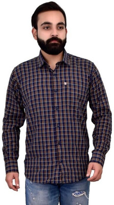 DK FASHION Men Checkered Casual Brown, Blue Shirt