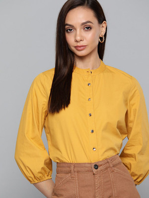 CHEMISTRY Women Solid Casual Yellow Shirt