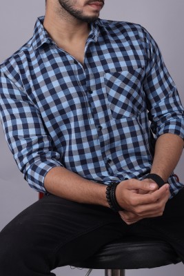 Shimak International Men Checkered Casual Blue Shirt