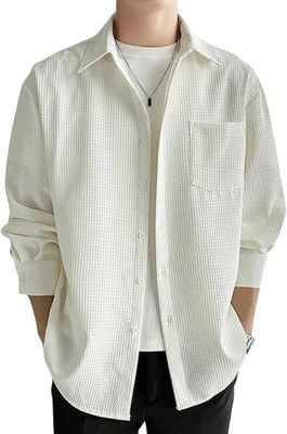 rocefas Men Checkered Casual White Shirt