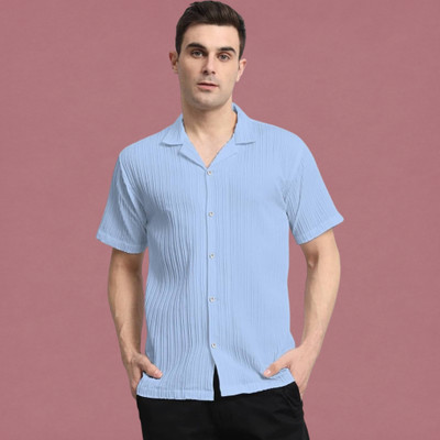 A Surhi Men Self Design Casual Light Blue Shirt