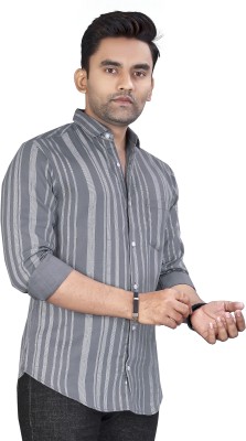 Jicott Men Striped Casual Grey Shirt