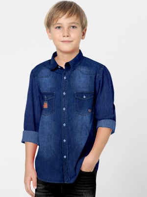 FABFARM Boys Washed Casual Dark Blue Shirt