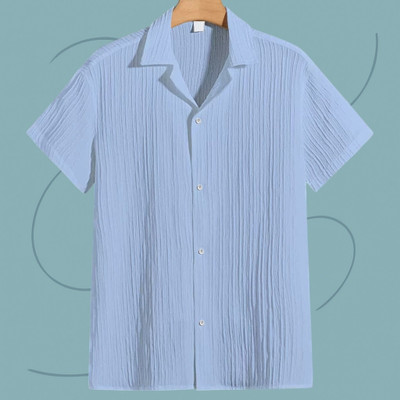 Nita creation Men Self Design Casual Blue Shirt