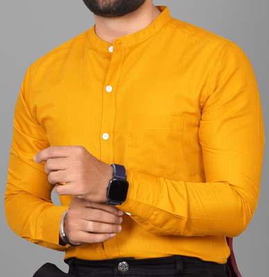 Voroxy Men Solid Formal Yellow Shirt