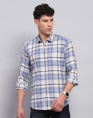 MONTE CARLO Men Checkered Casual Blue Shirt