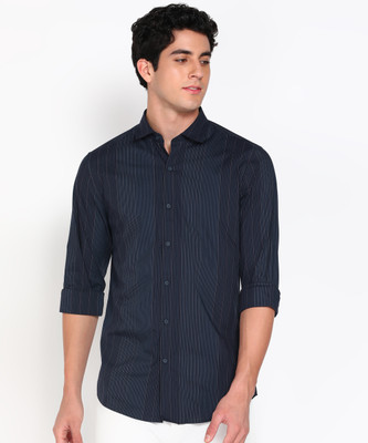 PETER ENGLAND Men Striped Casual Blue Shirt