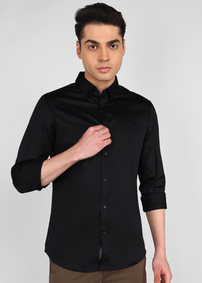 BEING HUMAN Men Solid Casual Black Shirt