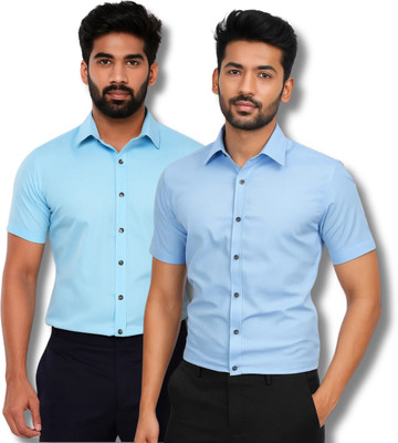 RAREMARK Men Solid Formal Blue, Light Blue Shirt(Pack of 2)