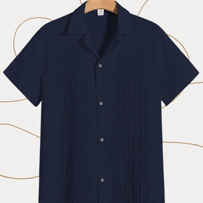 Nita creation Men Self Design Formal Blue Shirt