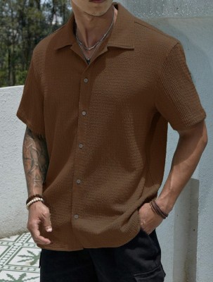 indicare Men Self Design Casual Brown Shirt