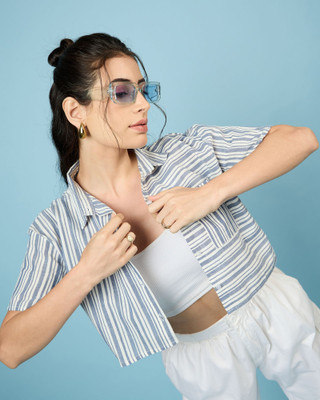 Chimpaaanzee Women Striped Casual Blue Shirt