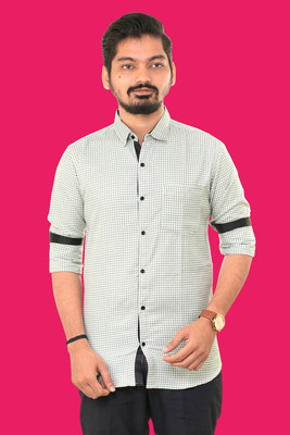 PUBHIZA Men Checkered Casual Green Shirt