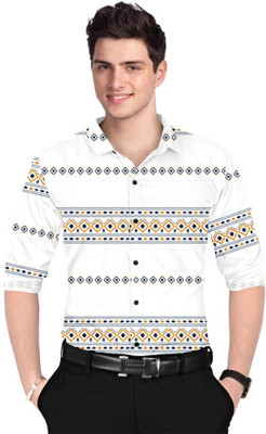 LYZOO FASHION Men Printed Casual White Shirt