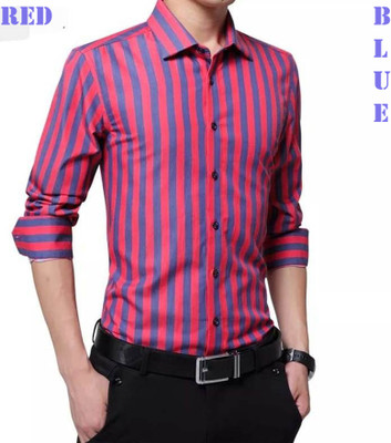 Kadhare Fashion Men Striped Formal Red Shirt