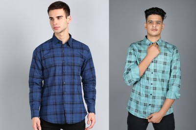 Tanip Men Checkered Casual Blue Shirt(Pack of 2)