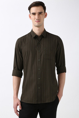 PETER ENGLAND Men Striped Casual Brown Shirt